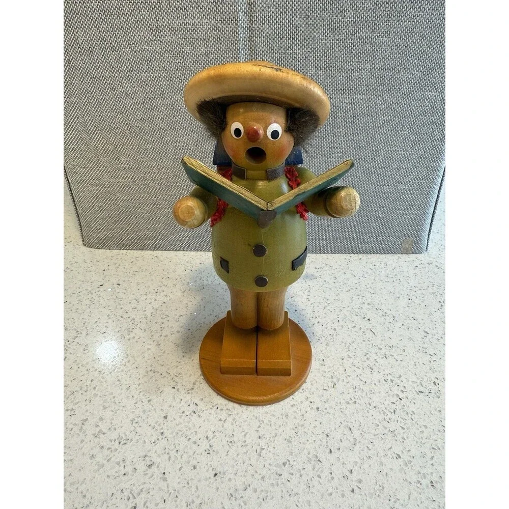 Vintage Steinbach German Wooden Smoker with Crank Music Box Christmas Caroler